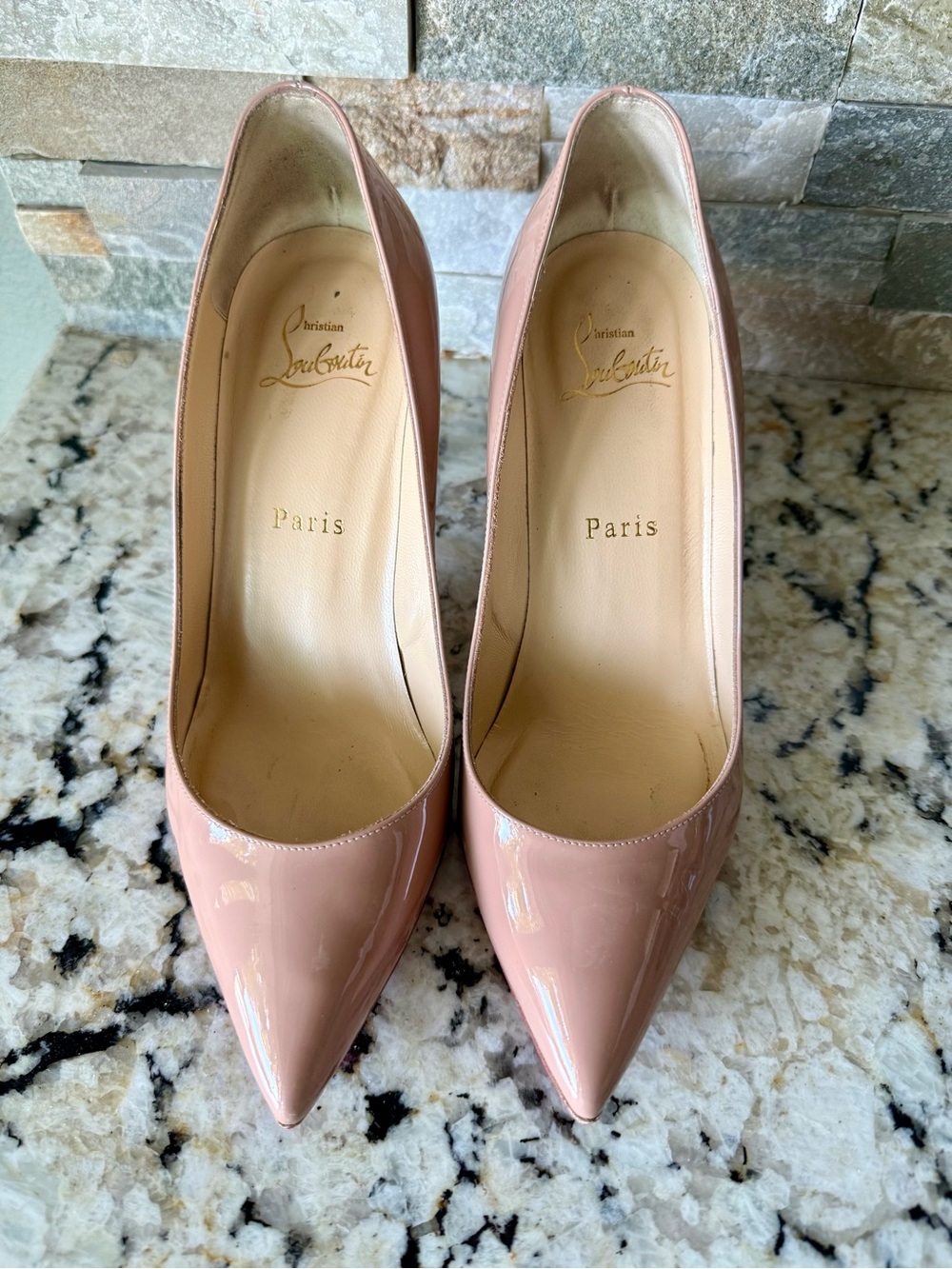 Christian Louboutin Blush Patent Leather Pointed-Toe Pumps - Picture 2 of 8